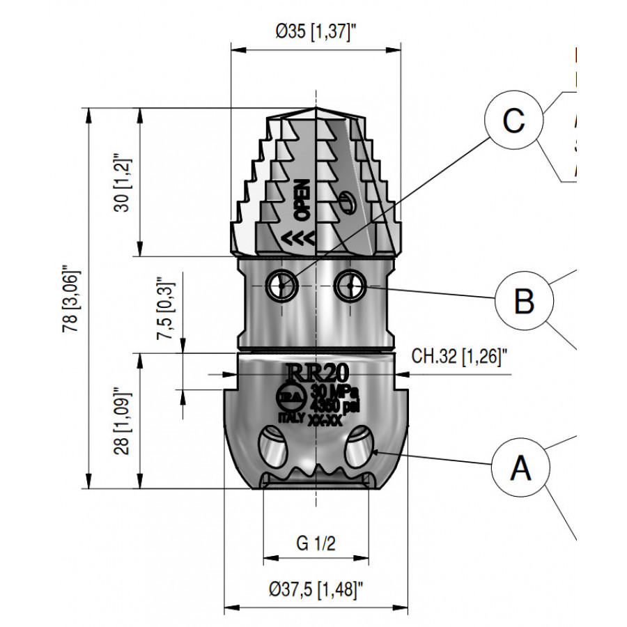 Форсунка каналопромывочная PA RR-TF (20, 1/2