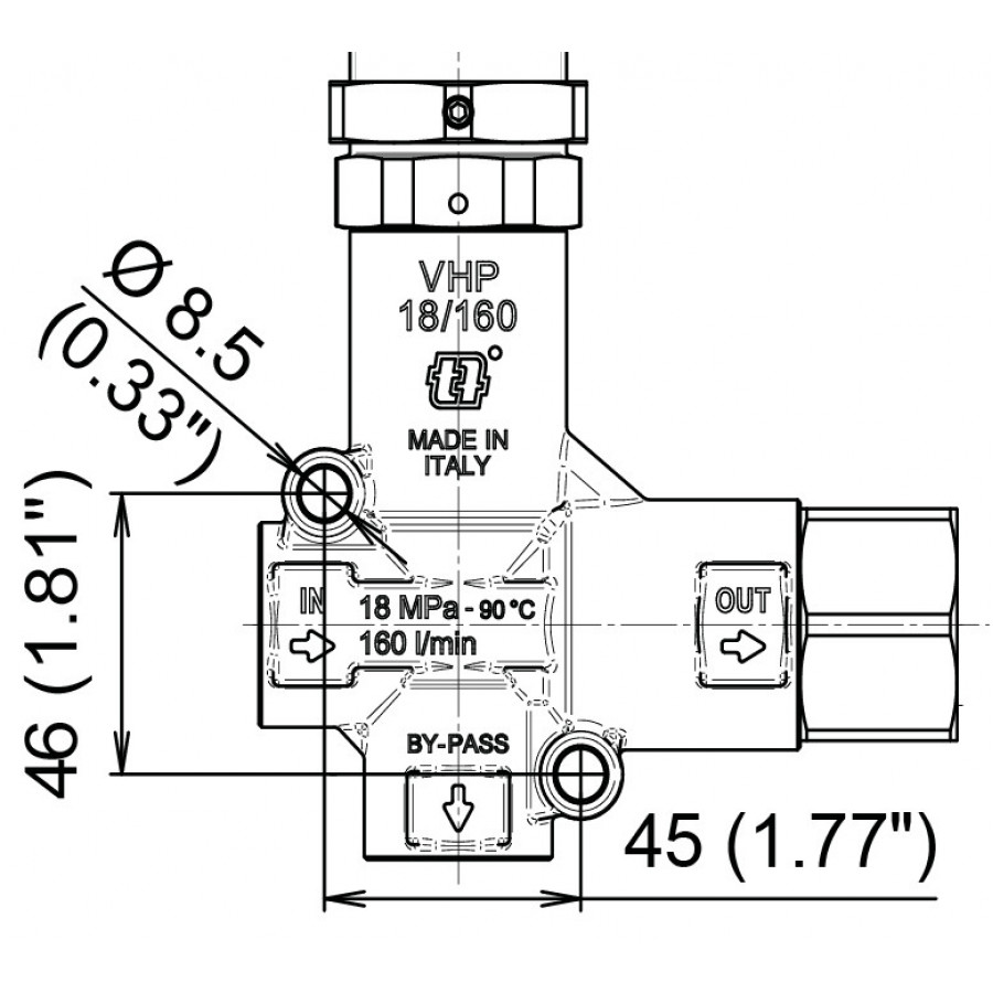 Регулятор давления Mecline VHP 18/160 (180бар, 160л/мин, 3/4г-3/4г, By-pass 3/4г, лат)