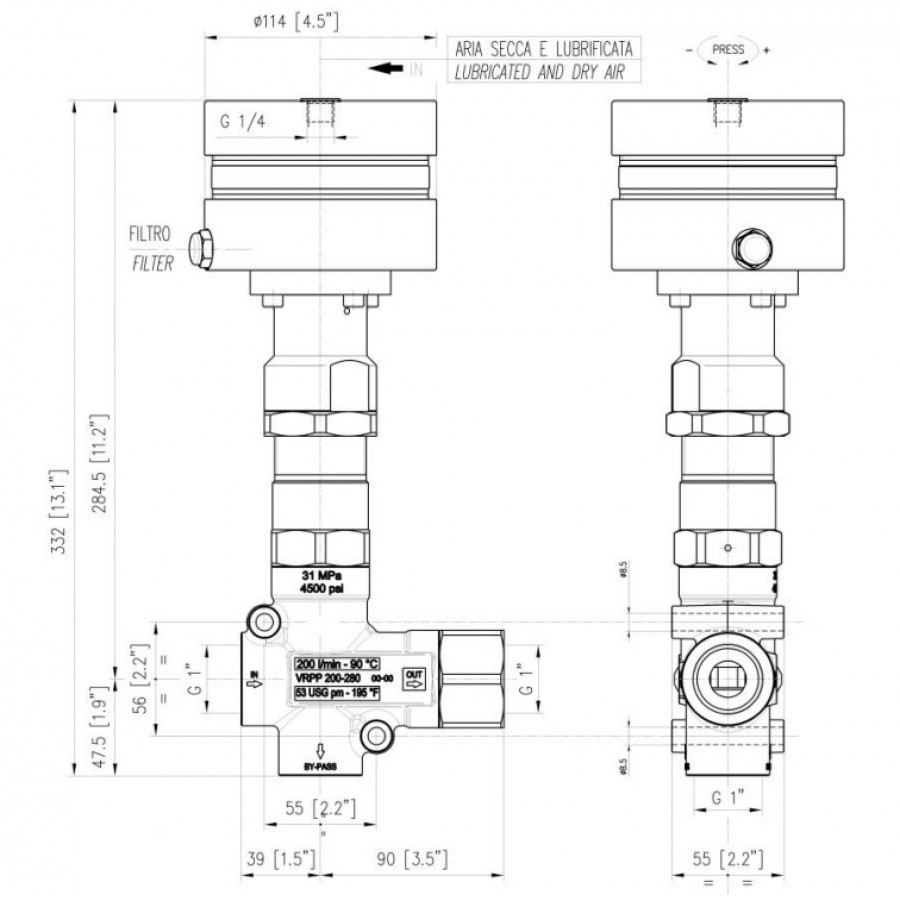 Регулятор давления PA VRPP200-280 (280бар, 200л/мин, 1